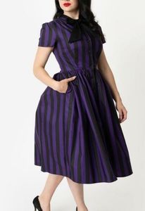 Unique Vintage Purple & Black Striped Swing Dress